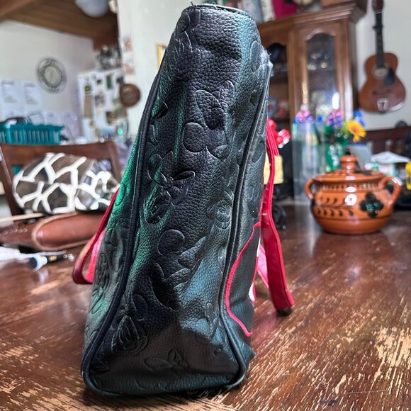 Loungefly Disney Minnie Mouse Tote Bag Embossed Black Faux Leather Polka Dot Bow - Picture 8 of 13